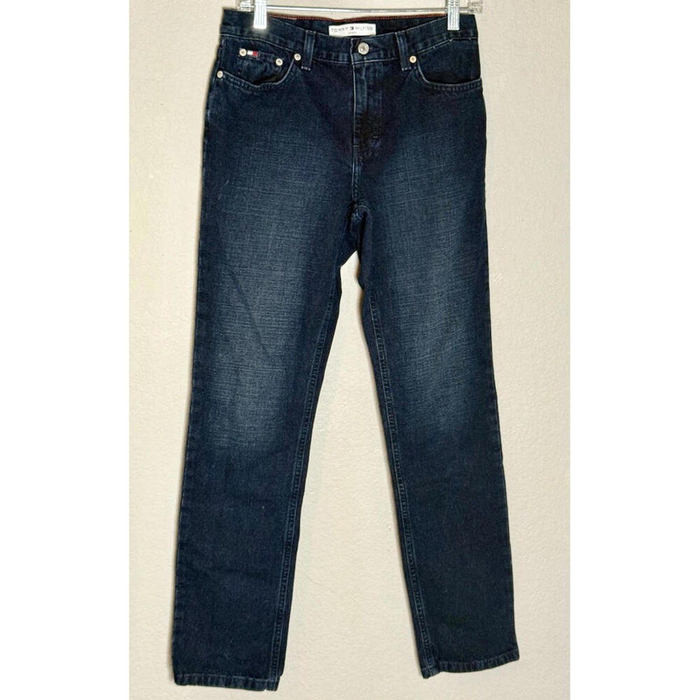 Vintage Tommy Hilfiger Cuffed Slim Womens Hipster Jeans Y2K Blue Black Size 4